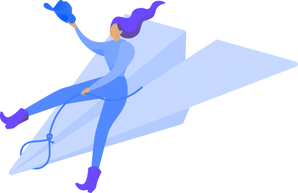 Illustration of girl controlling paper plane with lasso - connect with us